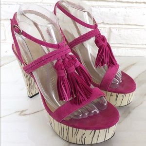 Stuart Weitzman Pink Suede Tassel Sandals Size 6